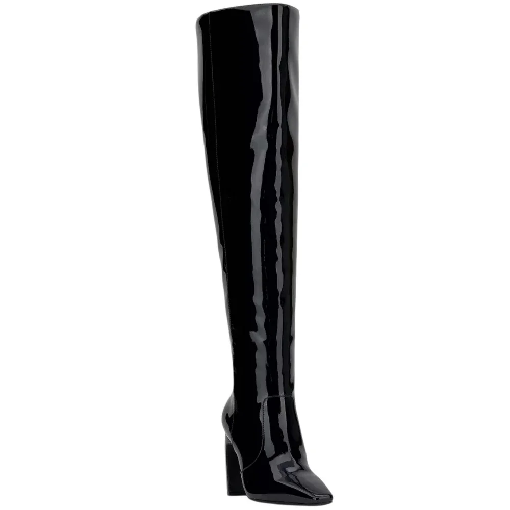 INC International Concepts Orisa Black Patent Leather Over‎ The Knee Boots 9.5M